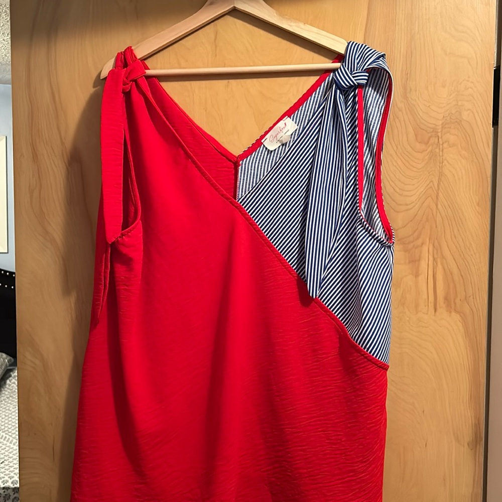 Elegant Red and Blue Women's Blouse